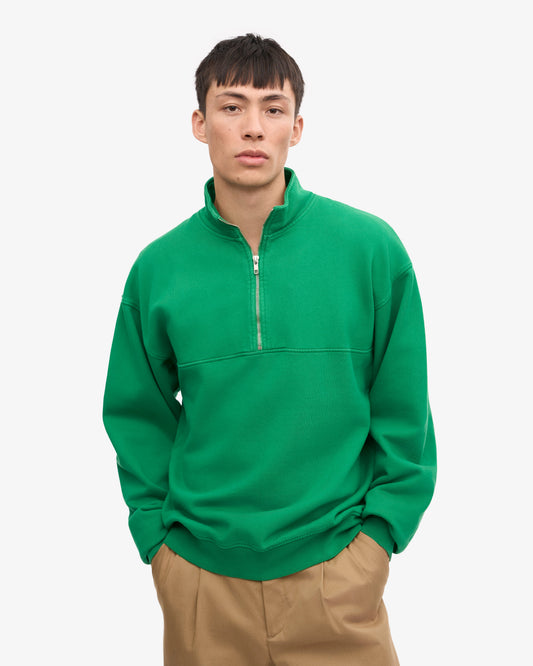 Men's Oversized Organic Cotton Quarter Zip Jumper in Kelly Green – view 2