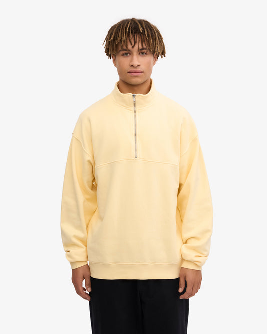 Men's Oversized Organic Cotton Quarter Zip Jumper in Soft Yellow – view 2