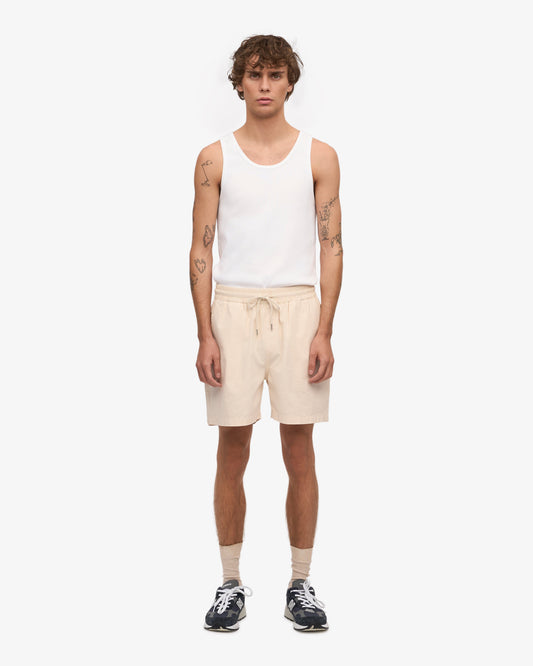 Men's Organic Cotton Twill Shorts – Garment Dyed, Adjustable Elasticated Waistband, Tailored Fit | Ivory White