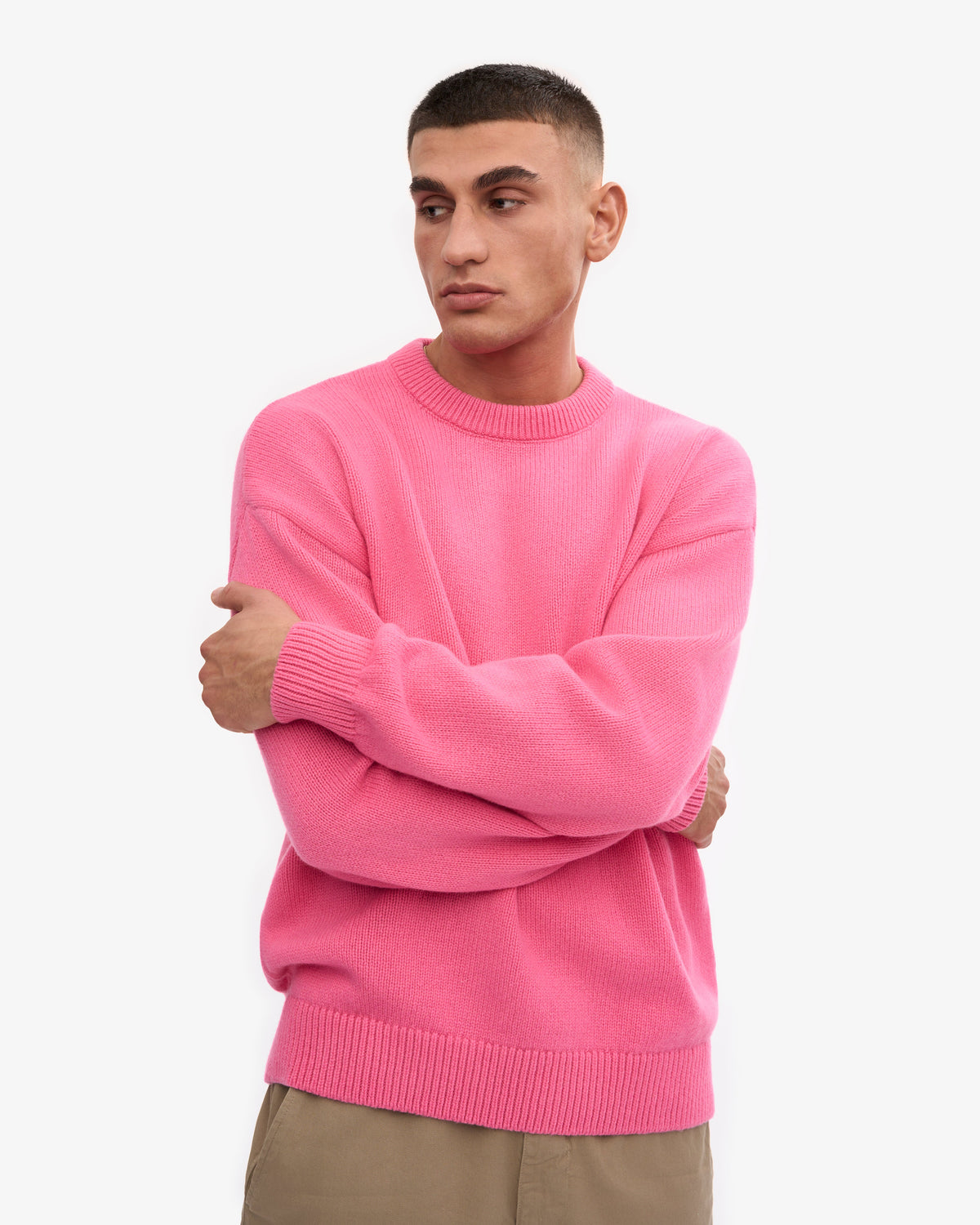 Men's Oversized Merino Wool Crew Neck Jumper in Bubblegum Pink – view 6