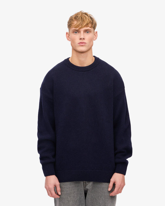 Men's Oversized Merino Wool Crew Neck Jumper in Navy Blue – view 2