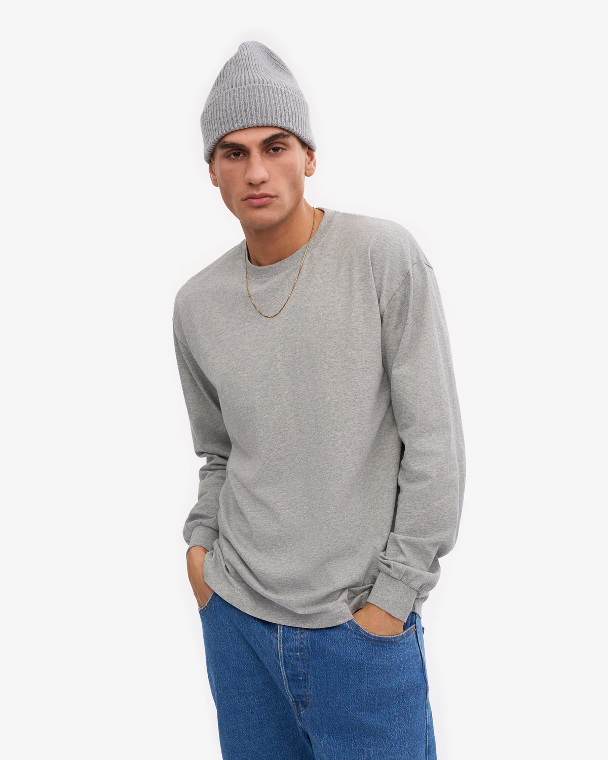 Men's Organic Cotton Oversized Long Sleeve T-Shirt in Heather Grey – view 6