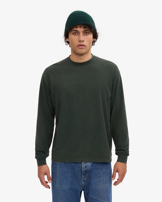 Men's Organic Cotton Oversized Long Sleeve T-Shirt – Garment Dyed, Dropped Shoulders, Boxy Cut | Midnight Forest