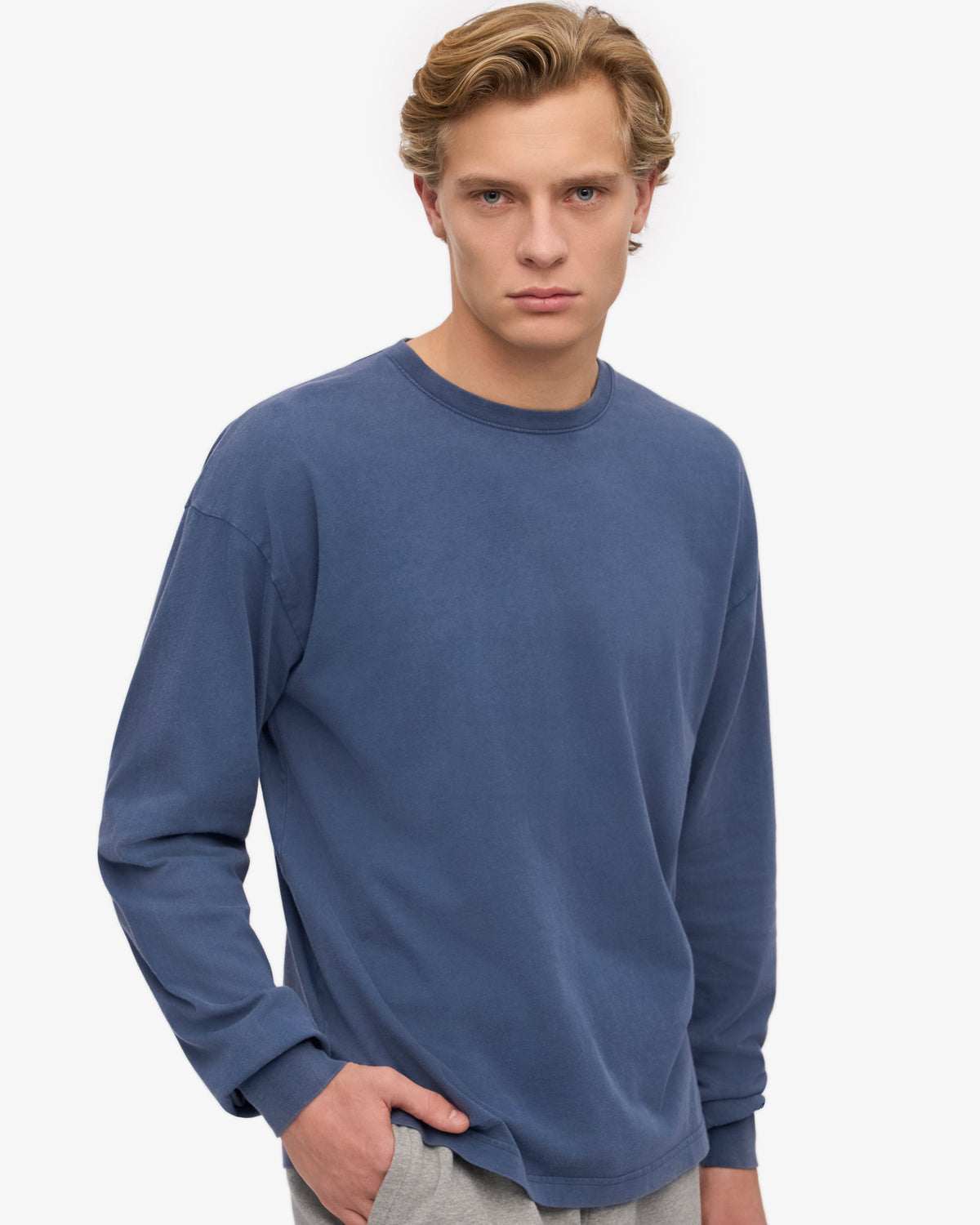 Men's Organic Cotton Oversized Long Sleeve T-Shirt in Neptune Blue – view 6