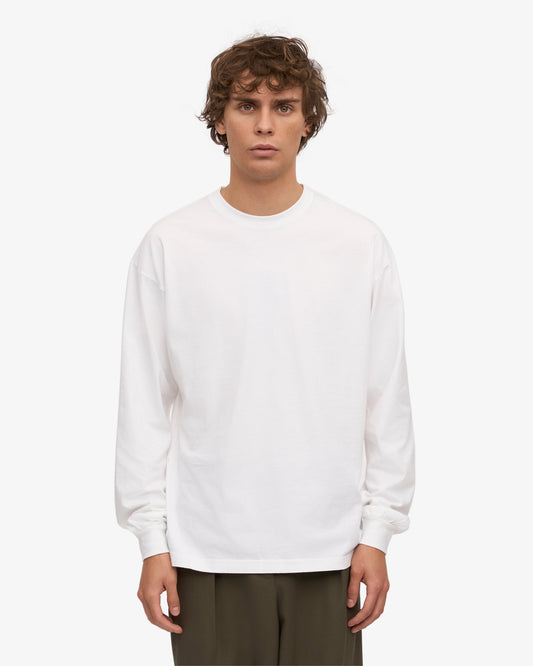 Men's Organic Cotton Oversized Long Sleeve T-Shirt – Garment Dyed, Dropped Shoulders, Boxy Cut | Optical White
