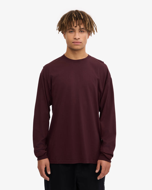 Men's Organic Cotton Oversized Long Sleeve T-Shirt – Garment Dyed, Dropped Shoulders, Boxy Cut | Oxblood Red