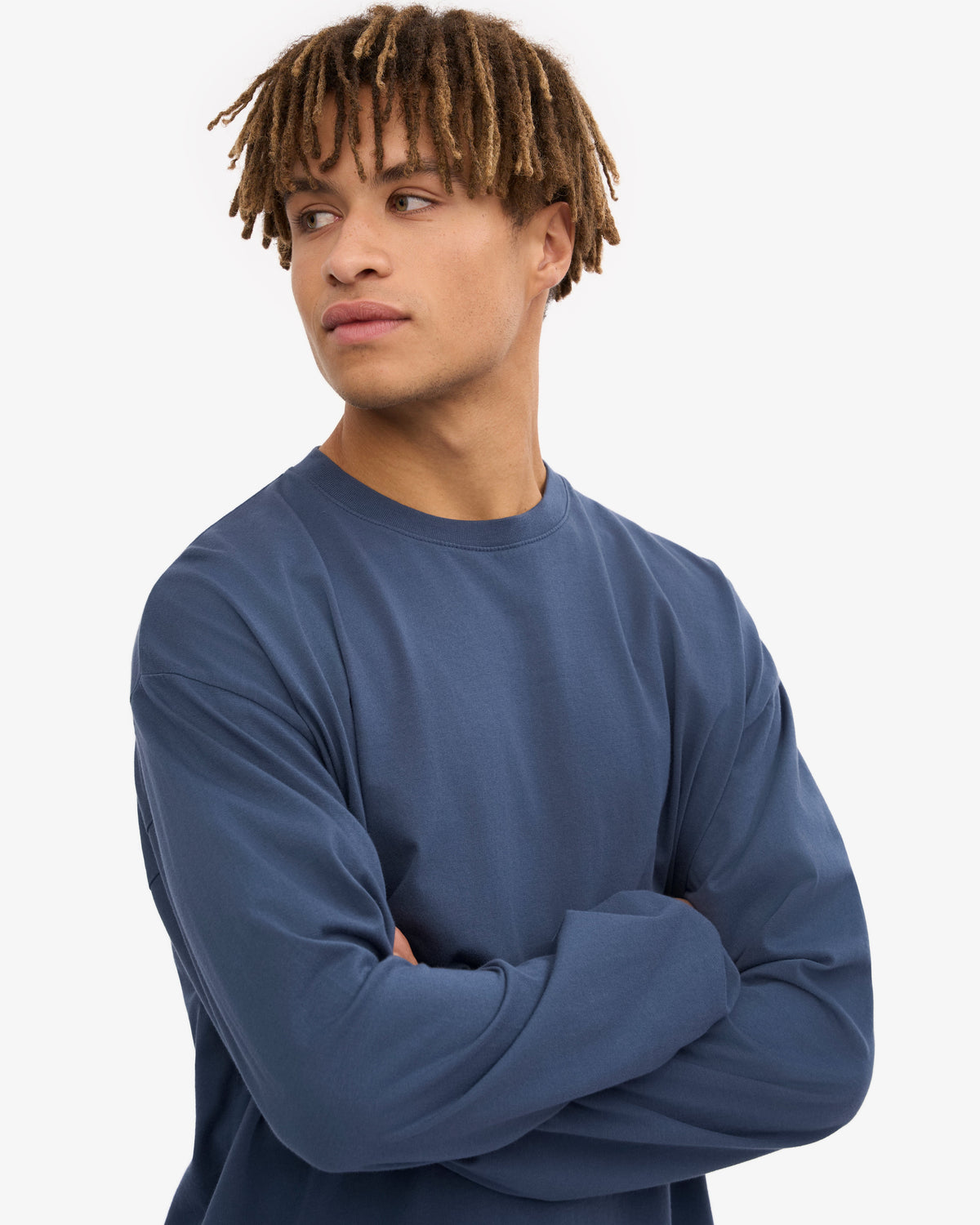 Men's Organic Cotton Oversized Long Sleeve T-Shirt in Petrol Blue – view 6