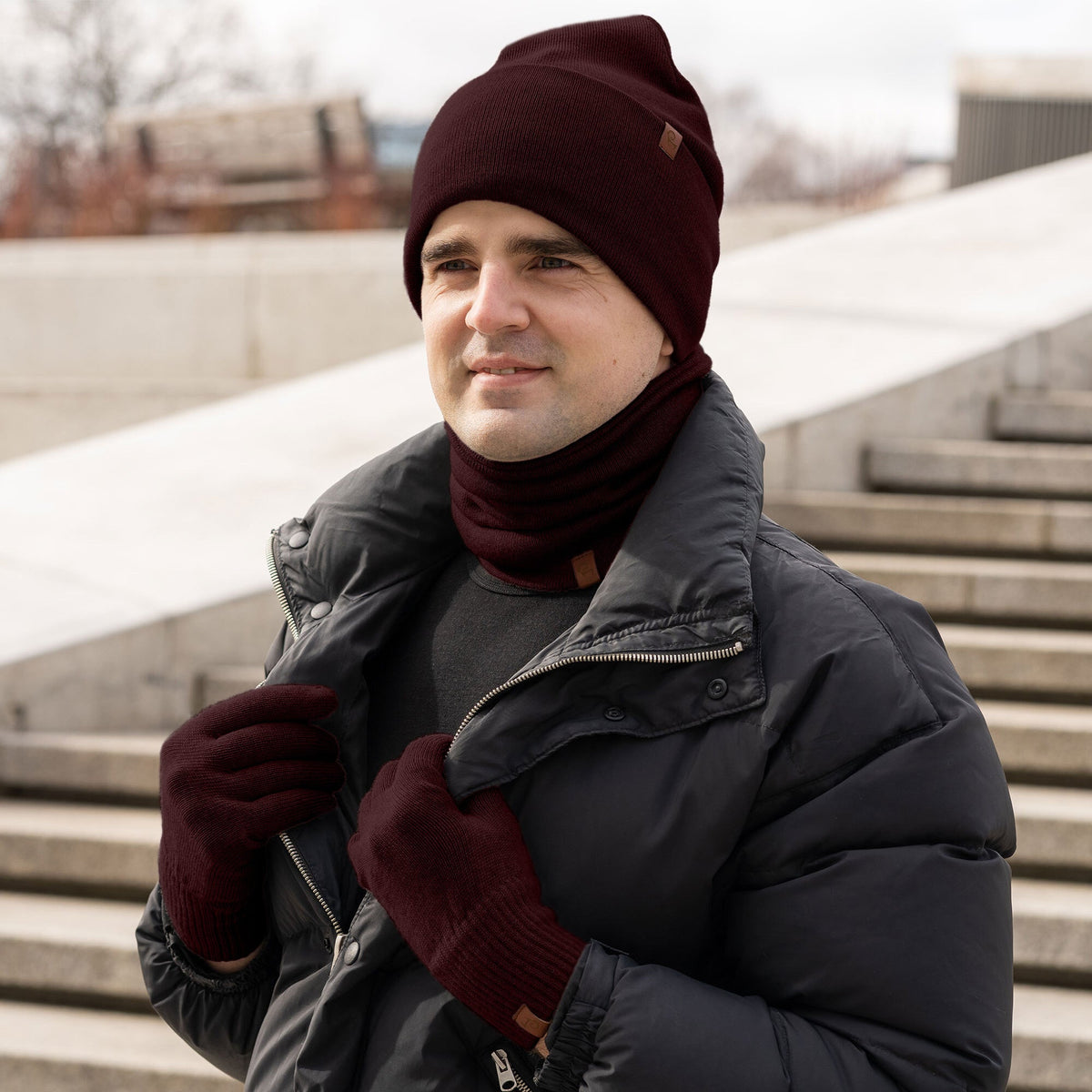 Men's Merino Wool Knit Gloves – Reinforced Wrist Liner Gloves, Soft Stretch One-Size Fit for Cold Weather