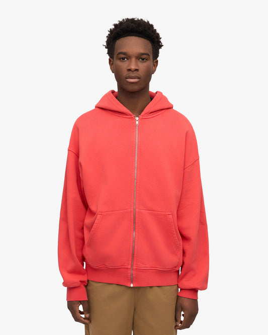 Men's Organic Cotton Oversized Zip Hoodie – Full-Zip Front, Garment-Dyed, Relaxed Fit | Red Tangerine