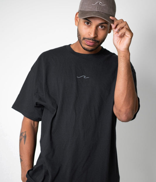 The Wave Men's Embroidered T-Shirt – 100% Cotton, Minimal Wave Line Motif, Regular Fit