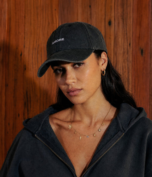 Amore Men's Embroidered Washed Cotton Baseball Cap – Unstructured Low Profile, Adjustable Strap | Black