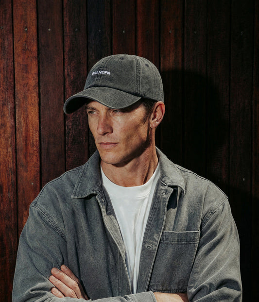 Grandpa Men's Embroidered Washed Cotton Baseball Cap in Black – view 2