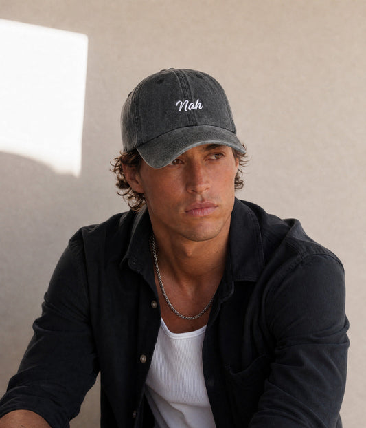 Nah Men's Embroidered Washed Cotton Baseball Cap in Black – view 2