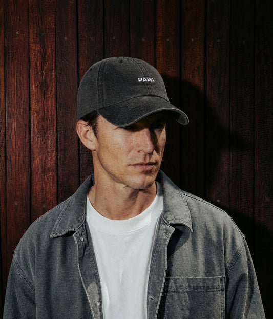 Papa Men's Embroidered Washed Cotton Baseball Cap in Black – view 2