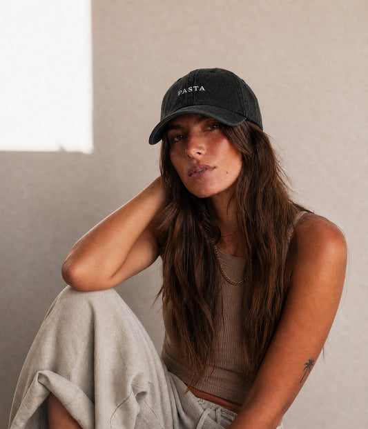 Pasta Men's Embroidered Washed Cotton Baseball Cap in Black – view 2