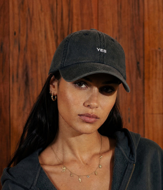 Yes Men's Embroidered Washed Cotton Baseball Cap in Black – view 2