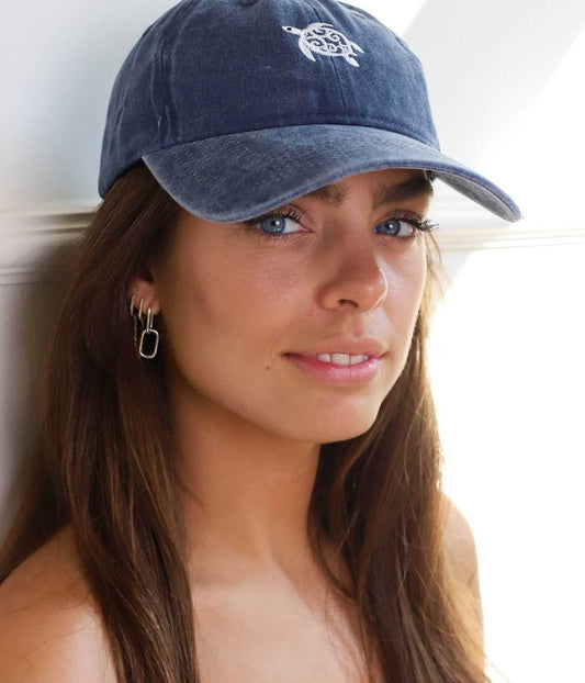 Turtle Men's Embroidered Washed Cotton Baseball Cap in Black – view 2
