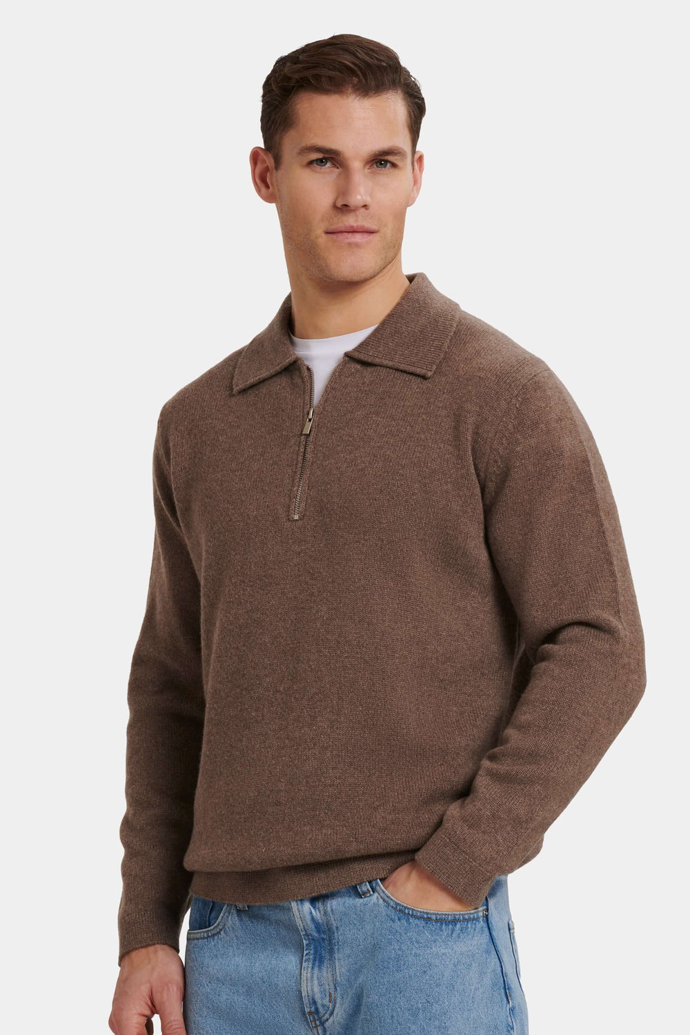 Compone Men's Merino Cashmere Quarter Zip Polo – Polo Collar, Soft Natural Warmth, Slim Fit