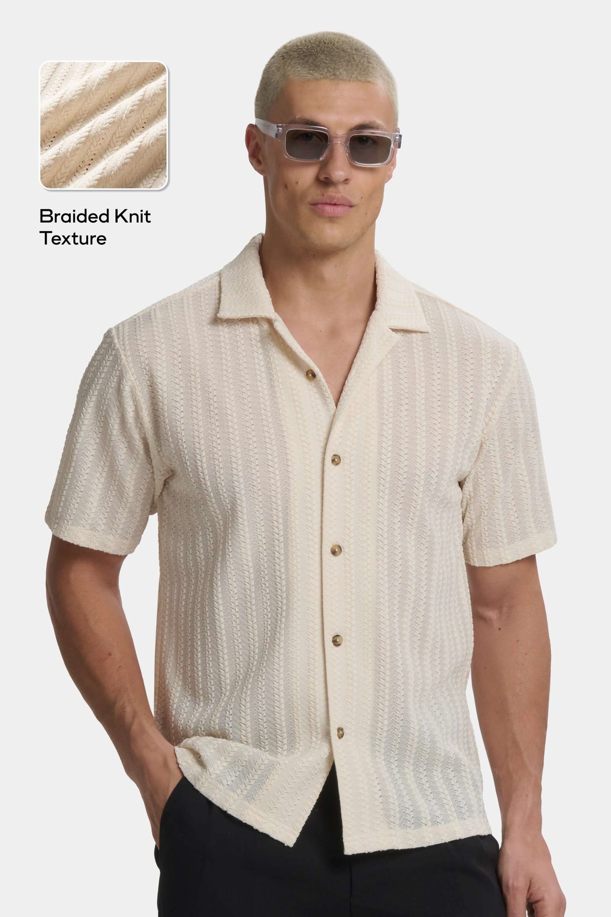 Treccia Men's Braided Knit Revere Collar Shirt – view 1