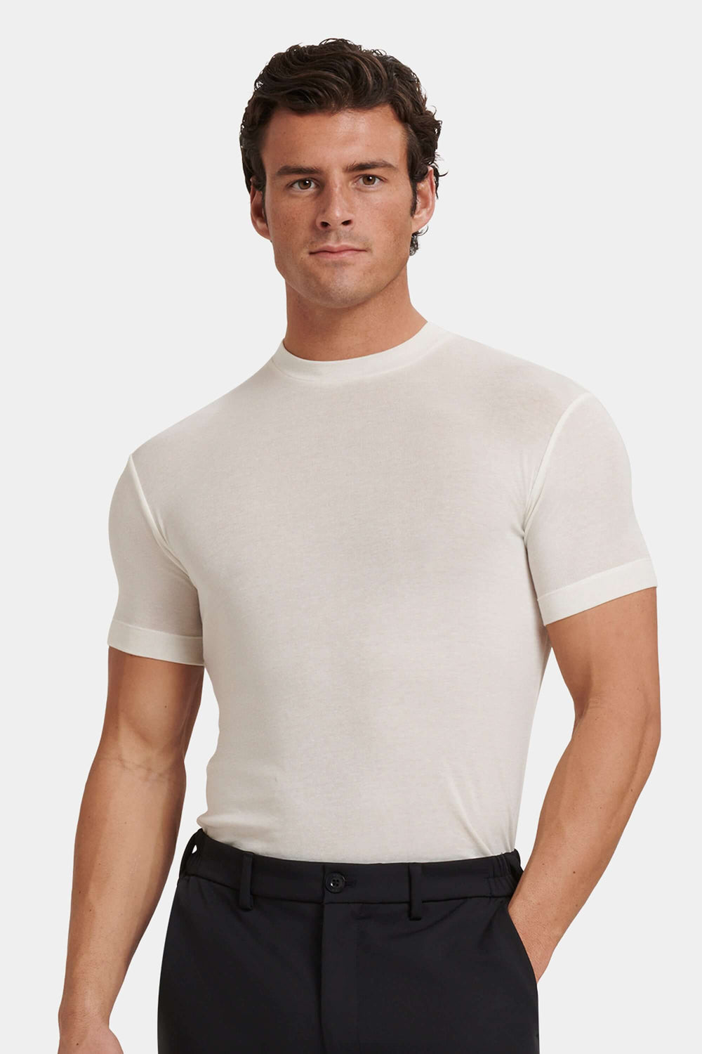 Verde Men's Fine Knit Slim T-Shirt – Lyocell, Silk and Cashmere Blend, Ultra Light Soft Handfeel