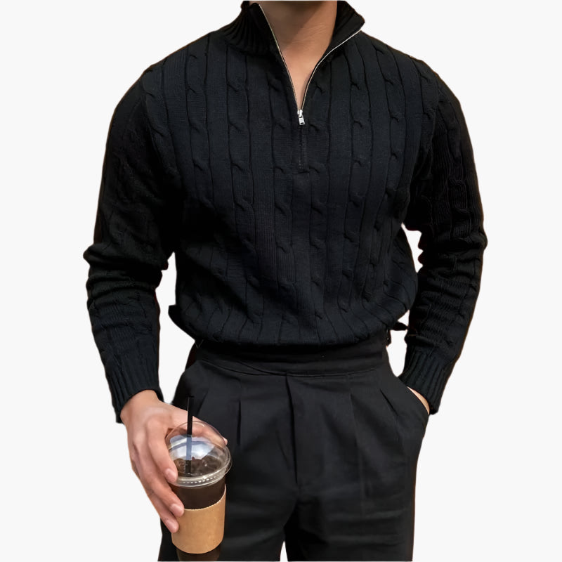 Gwangju Men's Cotton Cable Knit Half Zip Jumper – view 9