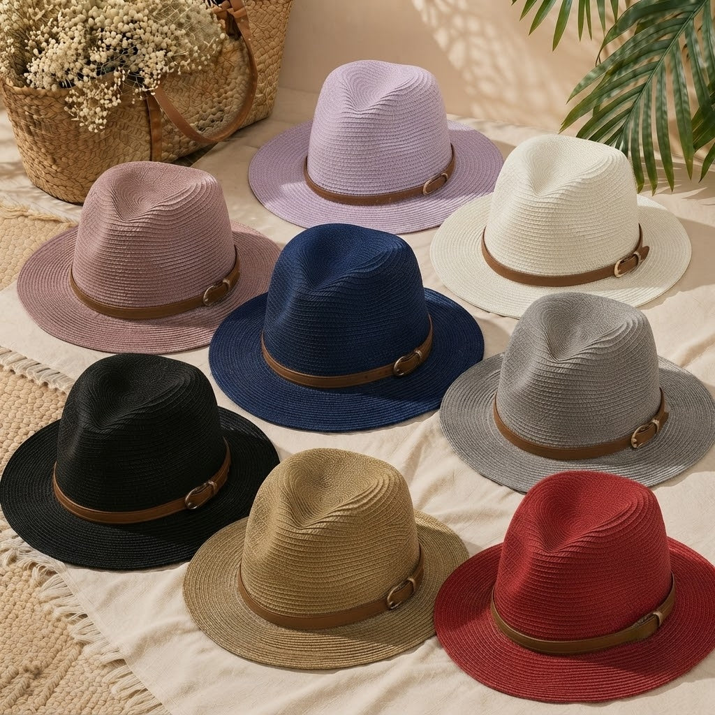 Men's Straw Panama Hat with Slim Leather Buckle Band – view 3
