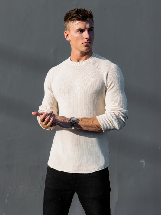 Olton Men's Light Knitted Jumper for Spring Evenings in Chalk – view 1