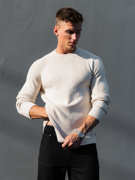 Olton Men's Light Knitted Jumper for Spring Evenings in Chalk – view 2