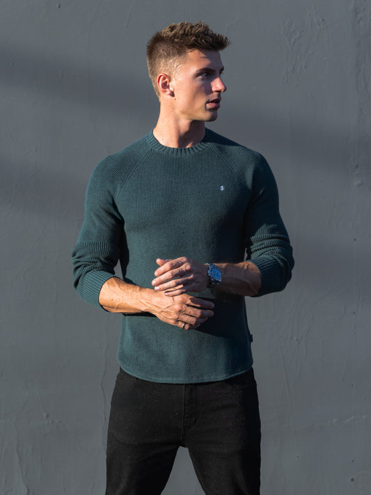 Olton Men's Weekend Knitted Jumper for Relaxed Days Out in Teal Green – view 1