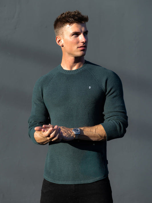 Olton Men's Weekend Knitted Jumper for Relaxed Days Out in Teal Green – view 2