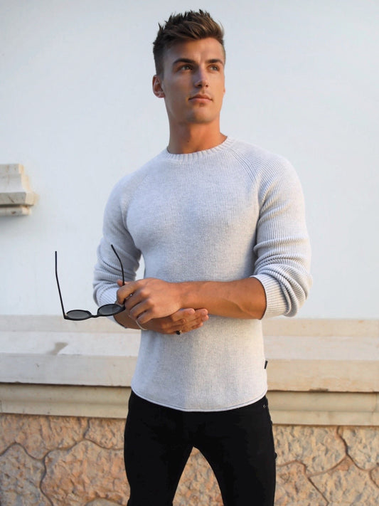Olton Men's Brushed Knit Crew Neck Jumper in Marl White – view 1