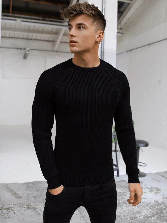 Oxley Men's Crew Neck Knit Jumper in Black – view 1