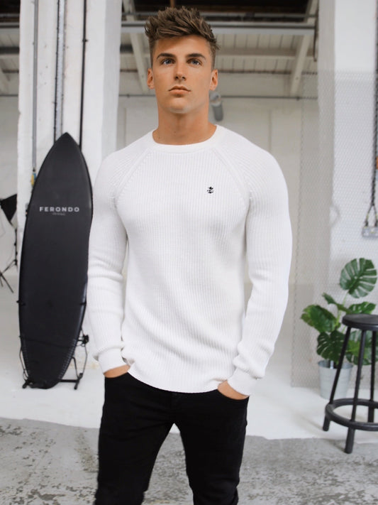 Oxley Men's Crew Neck Knit Jumper in White – view 1