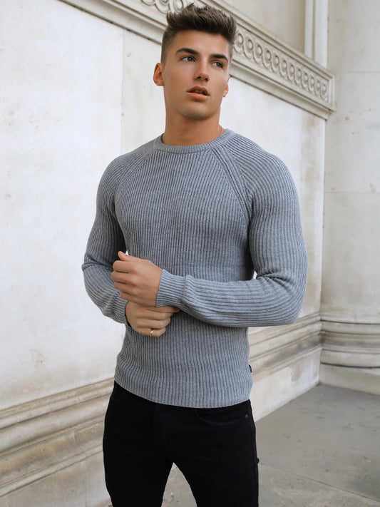 Oxley Men's Crew Neck Knit Jumper in Grey – view 1
