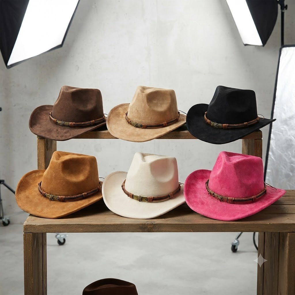 Men's Suede Cowboy Hat with Bull Head Band – view 4