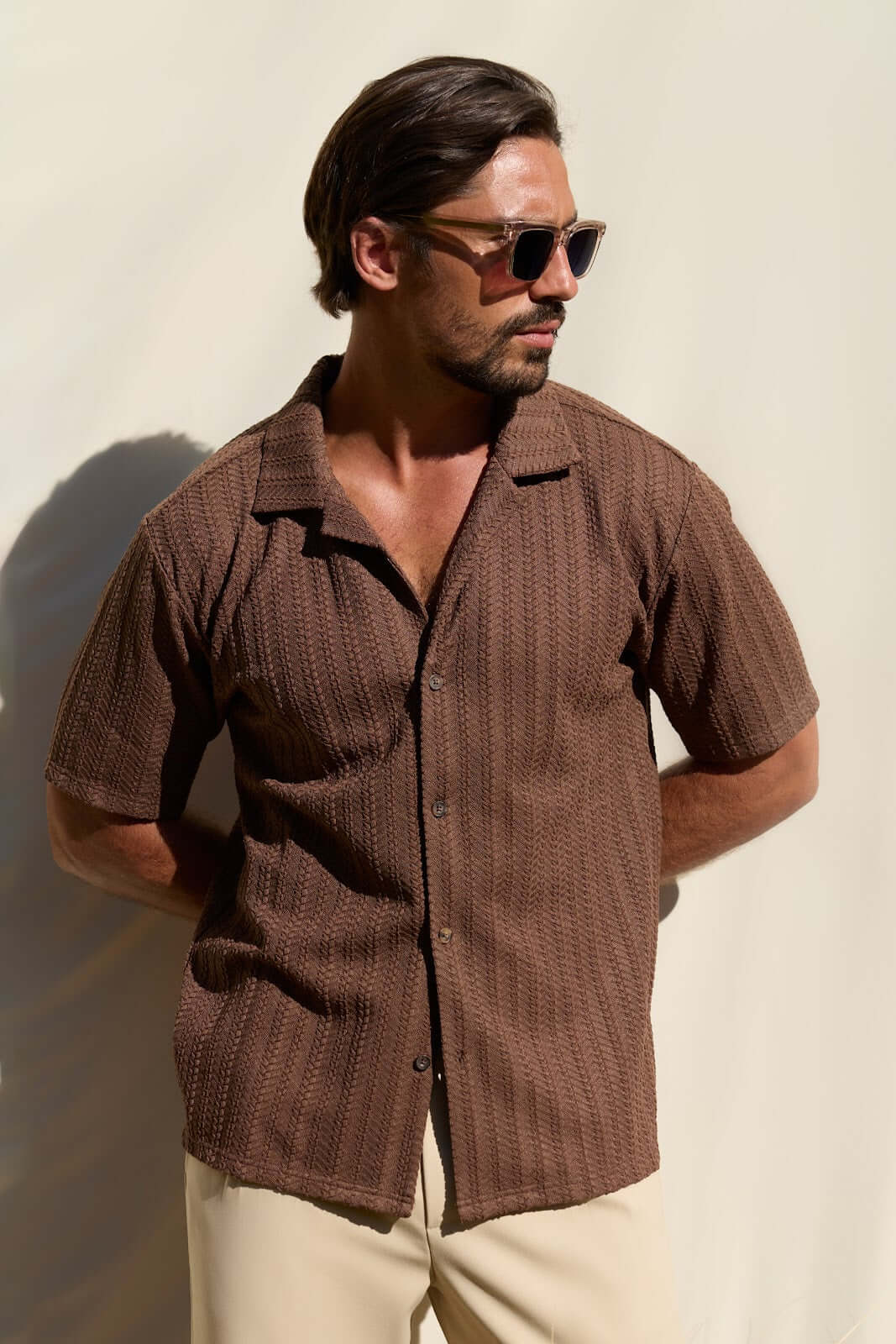 Treccia Men's Braided Knit Revere Collar Shirt – view 7