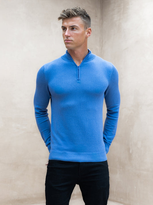 Oxbridge Men's Slim Fit Quarter Zip Jumper in Blue – view 1
