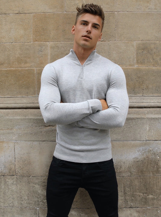 Oxbridge Men's Fine Knit Quarter Zip Jumper in Grey – view 1
