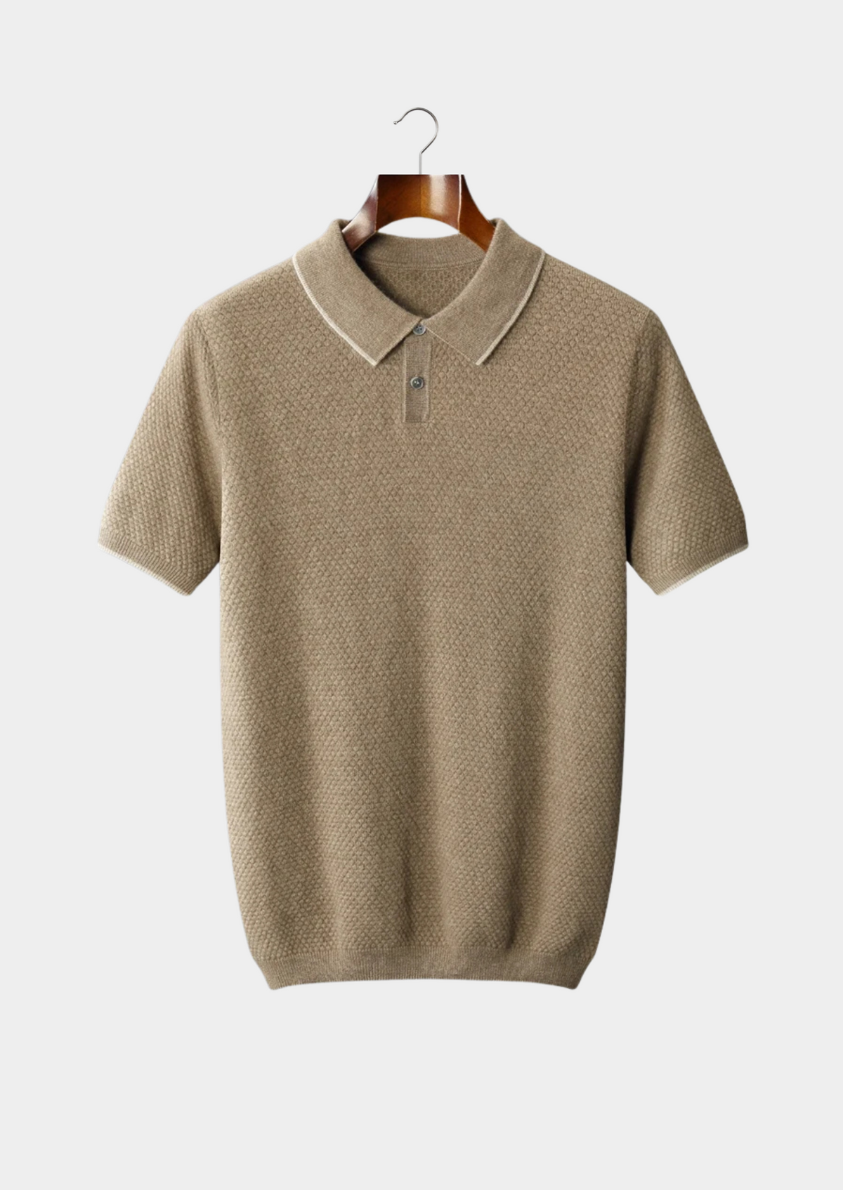 Men's Merino Cashmere Two-Tone Knit Polo in Beige – view 1