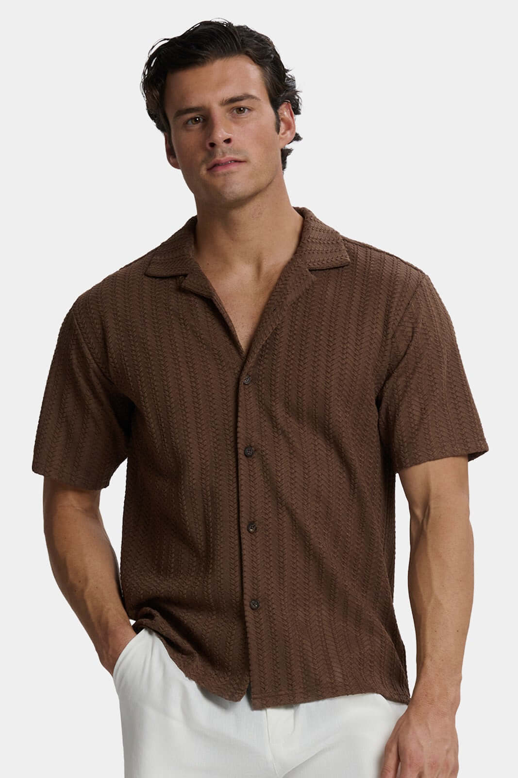Treccia Men's Braided Knit Revere Collar Shirt – view 6