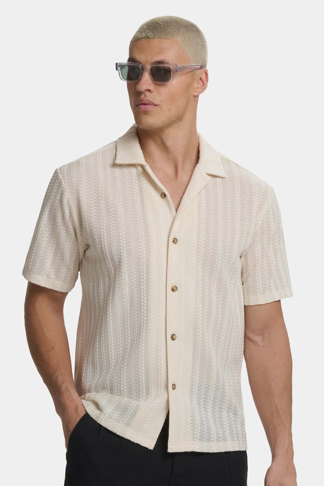 Treccia Men's Braided Knit Revere Collar Shirt – view 5