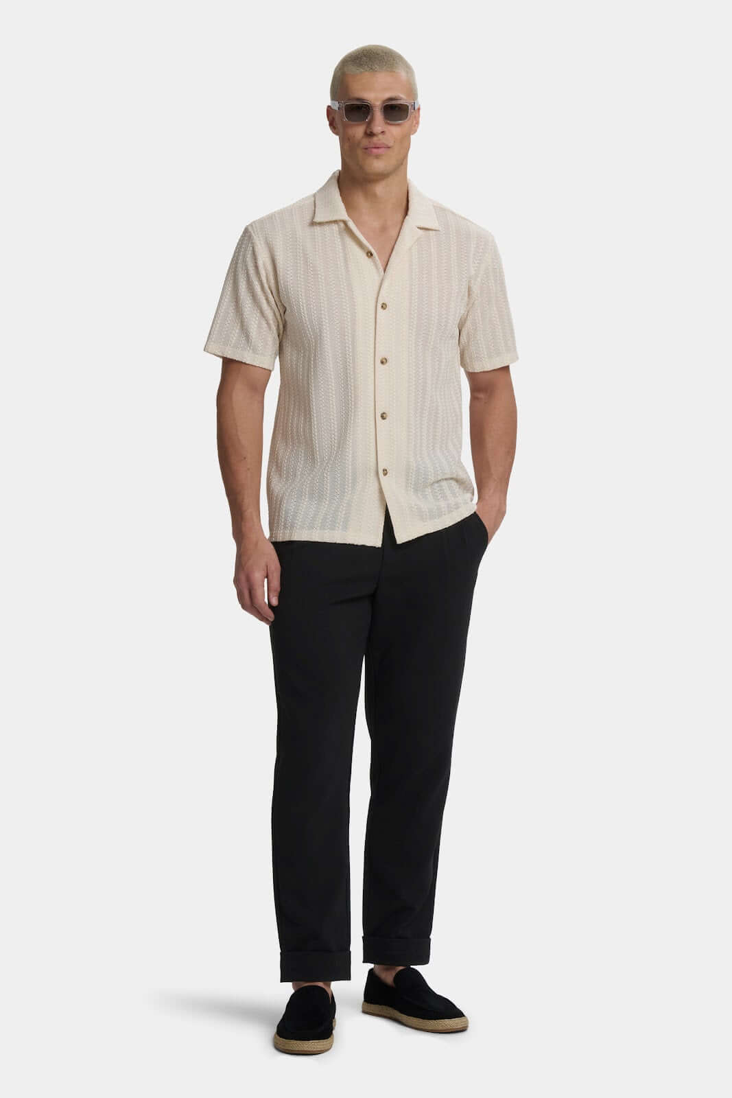 Treccia Men's Braided Knit Revere Collar Shirt – view 2
