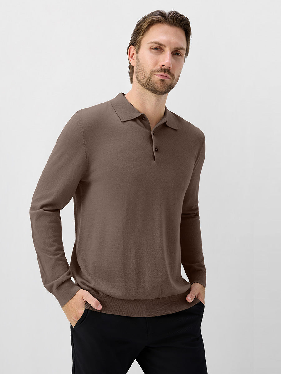 Men's Pure Merino Wool Knit Polo Jumper – view 27