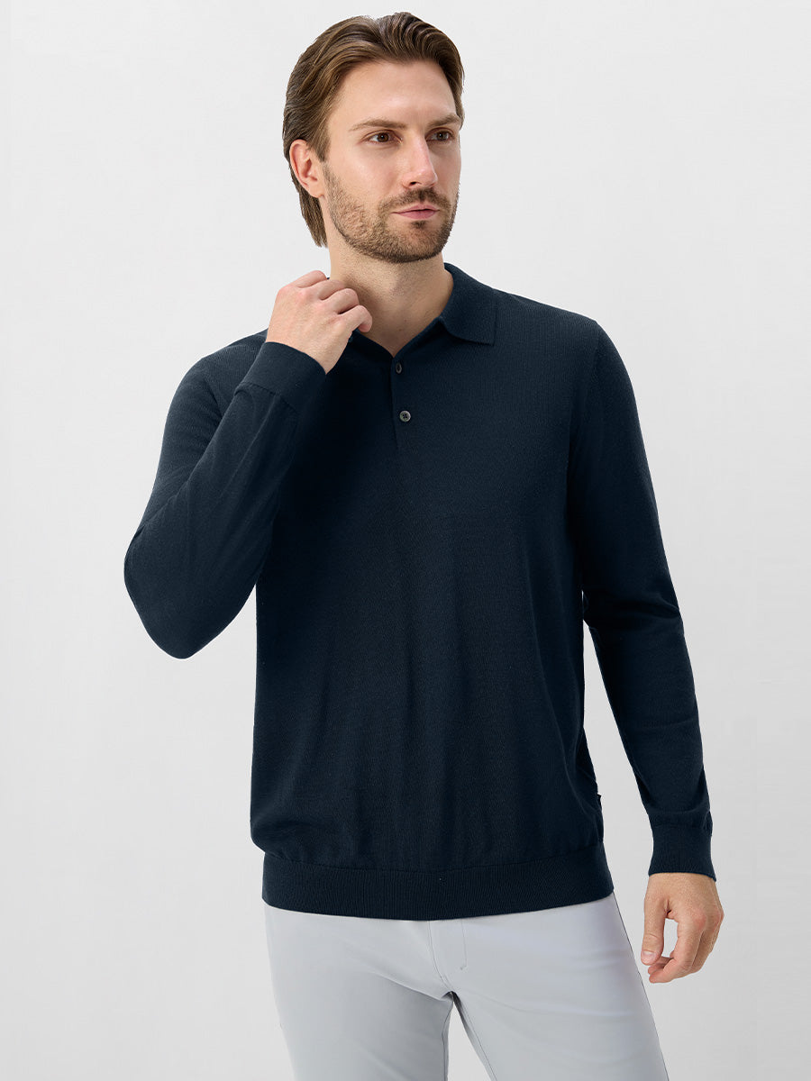 Men's Pure Merino Wool Knit Polo Jumper – view 36