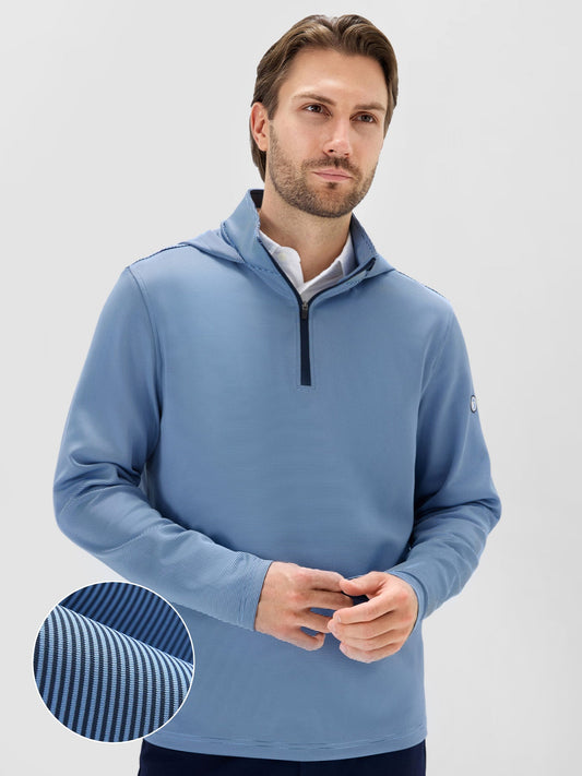 Men's Pinstripe Hooded Quarter Zip – view 1