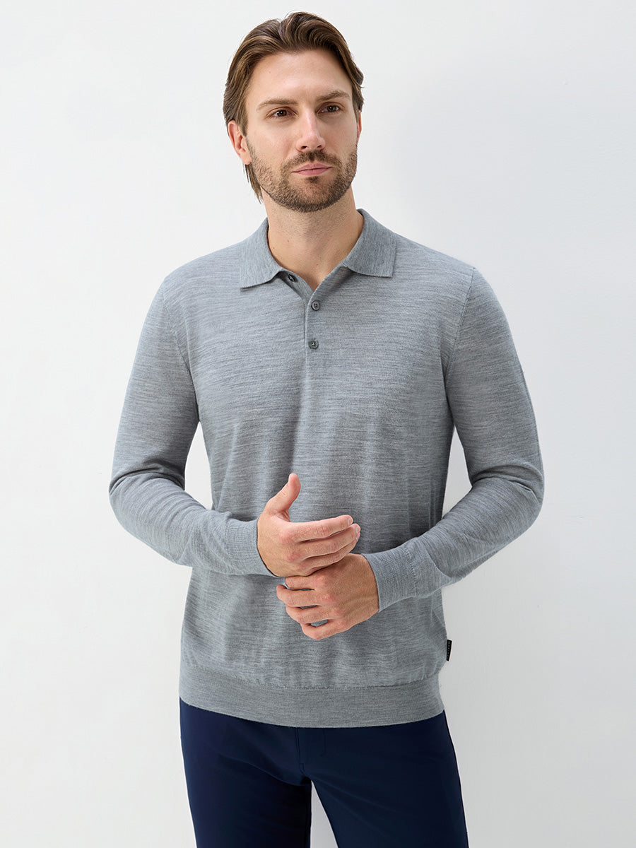Men's Pure Merino Wool Knit Polo Jumper – view 10