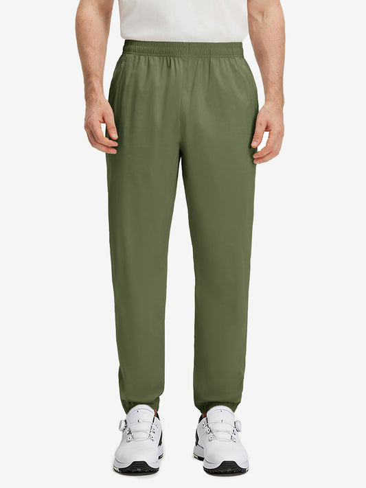 Men's Lightweight Water-Resistant Rain Trousers – Zip Pockets, Drawstring Waist & Tapered Elastic Cuffs