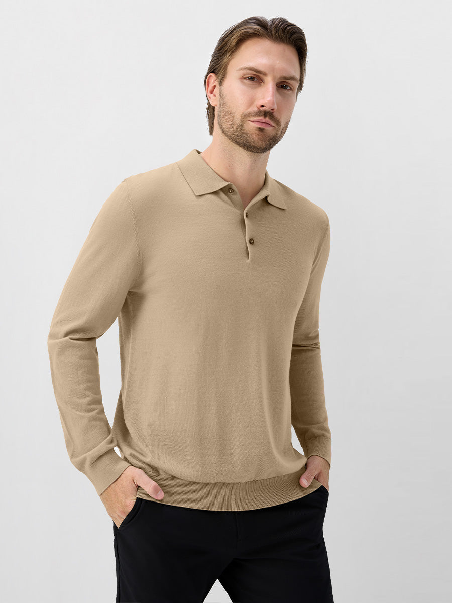 Men's Pure Merino Wool Knit Polo Jumper – view 18