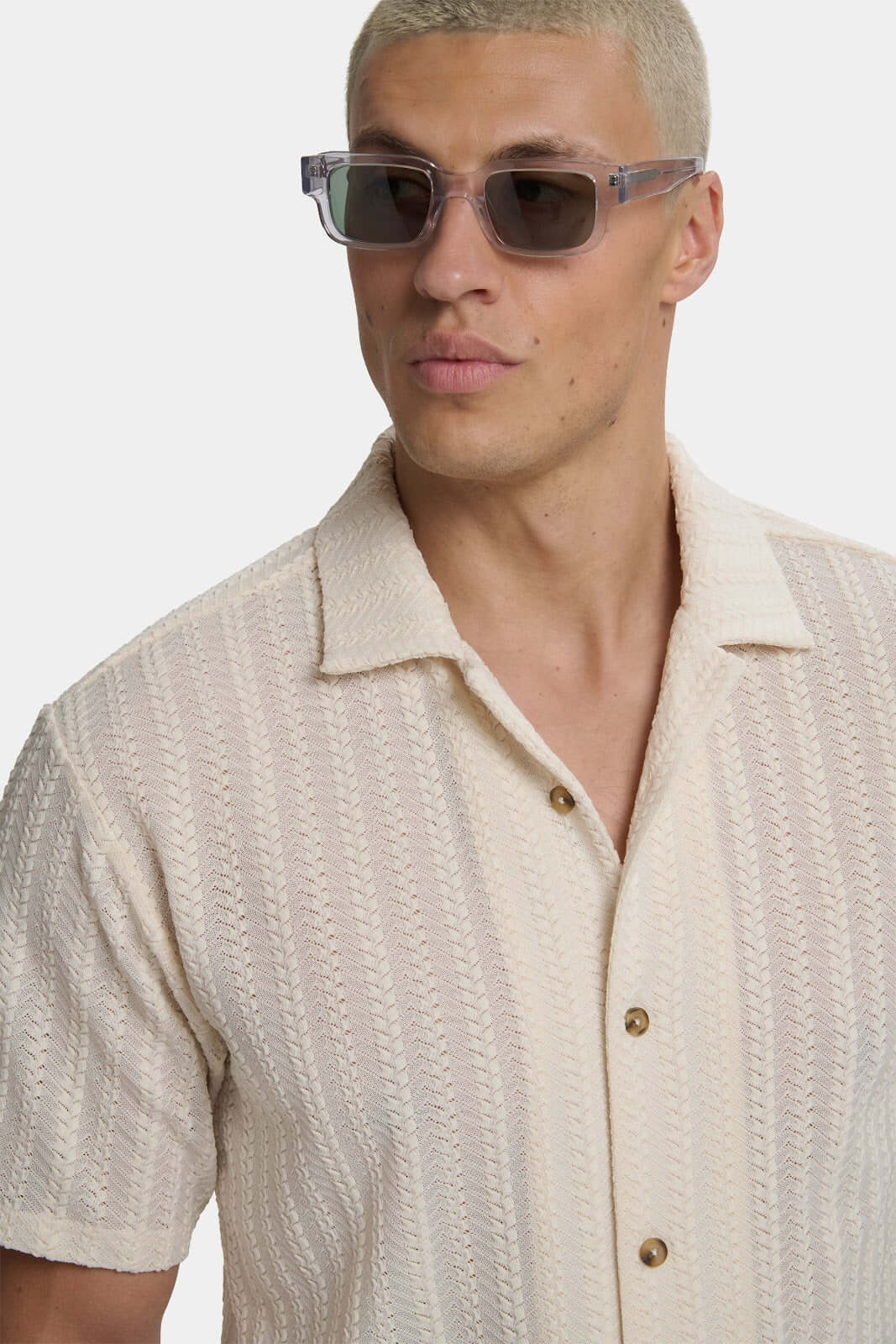 Treccia Men's Braided Knit Revere Collar Shirt – view 3