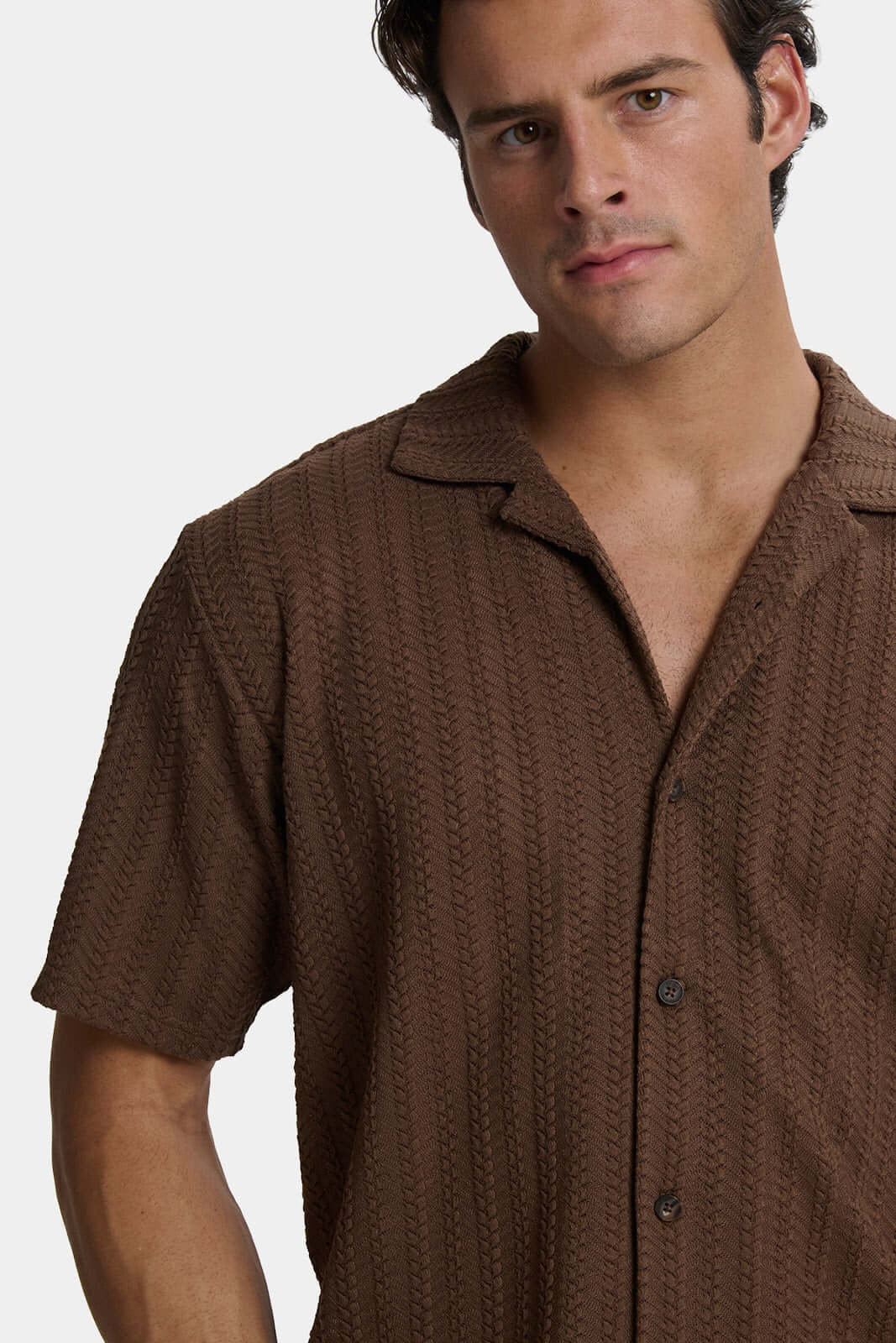 Treccia Men's Braided Knit Revere Collar Shirt – view 9
